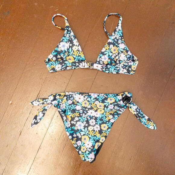 Floral Triangle Bikini Set – XS/Small Tie Side Adjustable Retro Swimwear - Picture 2 of 2